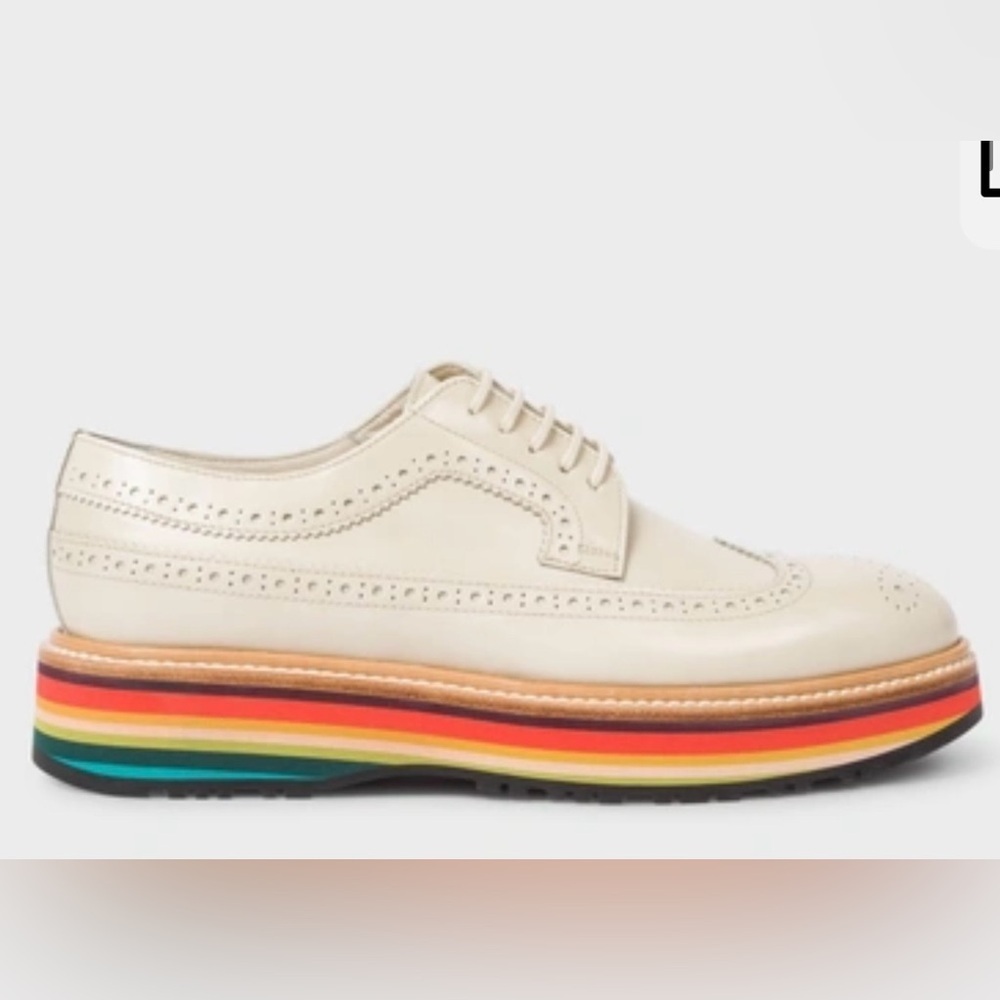 Paul Smith Grand brogues loafer white leather upper signature "Artist Stripe" 8